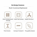 Classic Nightstand Multi-Compartment Storage Reddish-Brown Wood Grain 70cm