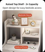 Minimalist Nightstand Light Gray Wood Grain White Fronts Curved Design Drawers