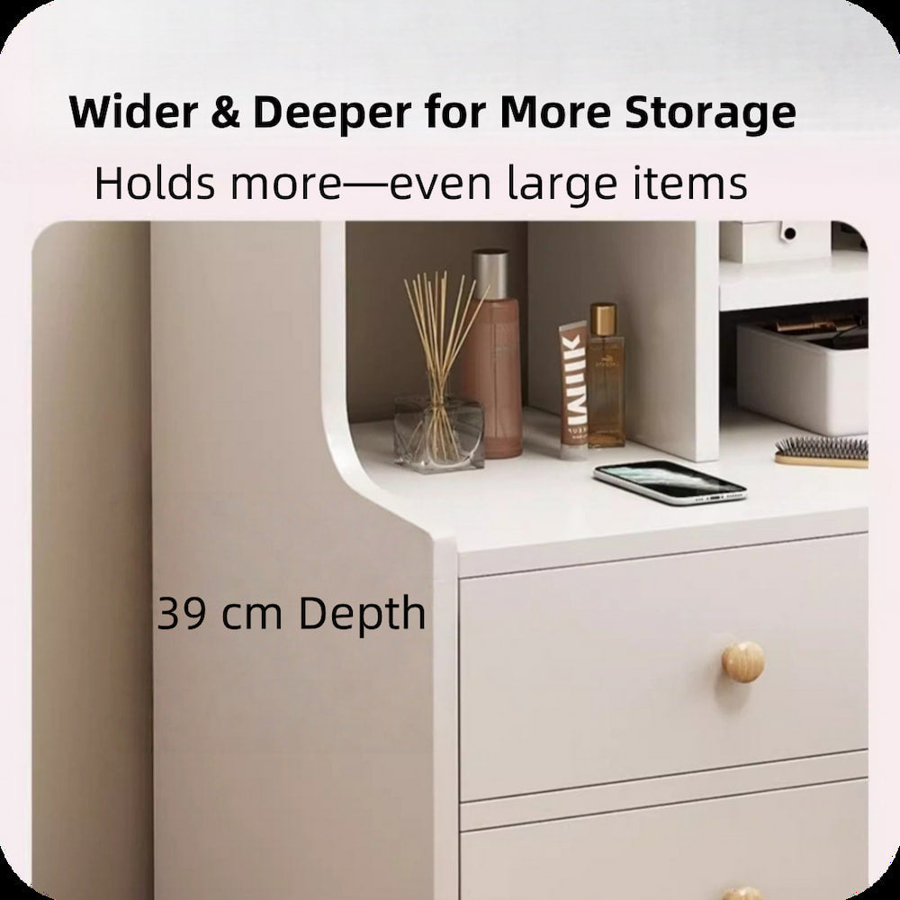 Light Wood Nightstand Secure Drawer Open Shelf Storage Tray Nordic Style 70cm