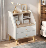 Two-Tone Nightstand Wooden Legs Compartment Storage Drawers White Wood Design