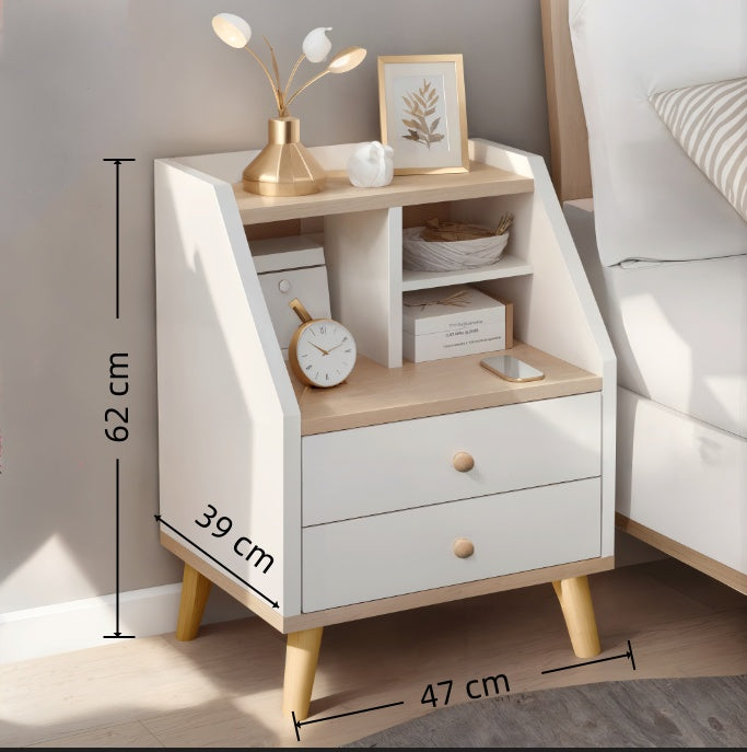 2x bedside table set wood grain drawers curved design bedroom furniture