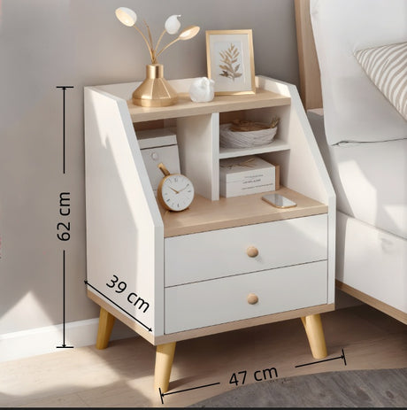 2x bedside table set wood grain drawers curved design bedroom furniture