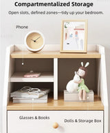 Multi-Storage Nightstand White Wood Combo Three Drawers Open Shelves 3-Tier
