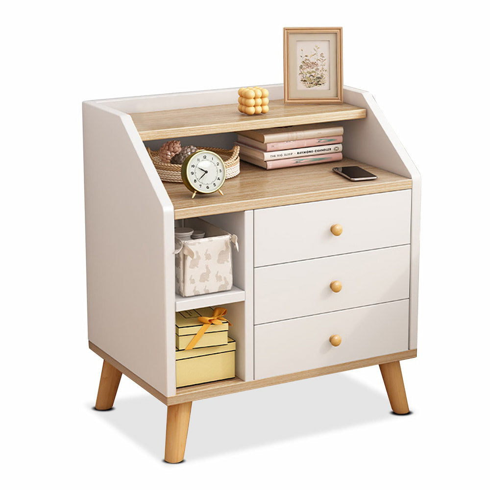 2x bedside table set wood grain drawers curved design bedroom furniture