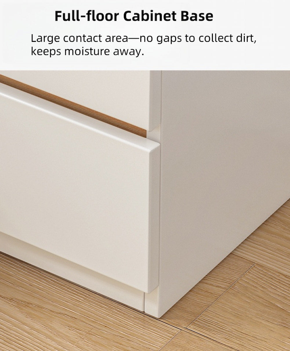 2x Bedside table set with drawers, minimalist design, warm white finish