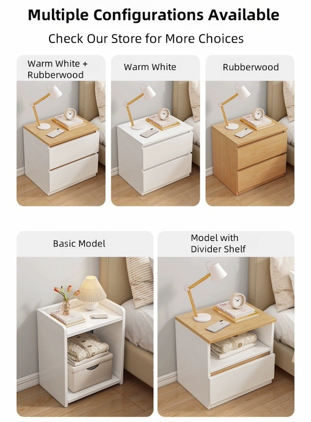 Modern Nightstand Warm White Triple Drawer Finger Pull Geometric Clean Lines