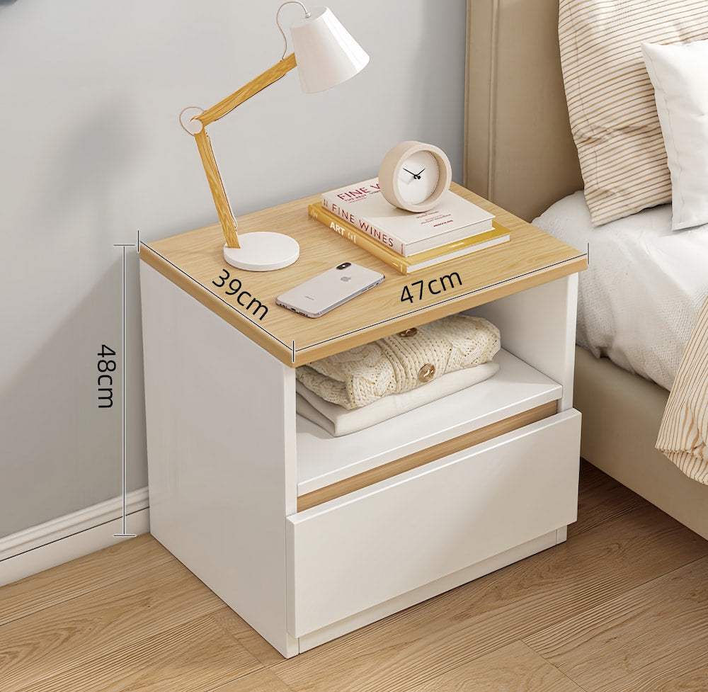 2x bedside table set modern white oak wood drawer minimalist design
