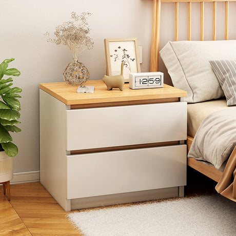2x Bedside table pair oak wood grain drawers minimalist design furniture