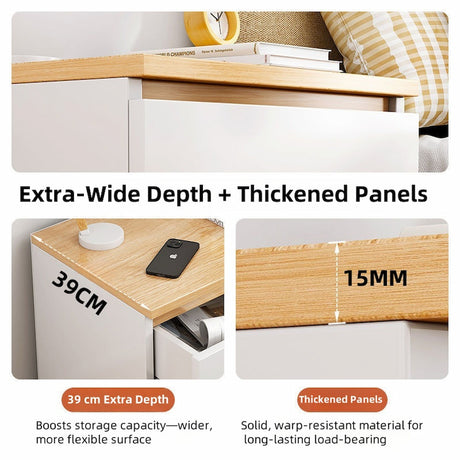 2x Bedside table set modern design oak wood grain white 3 drawers