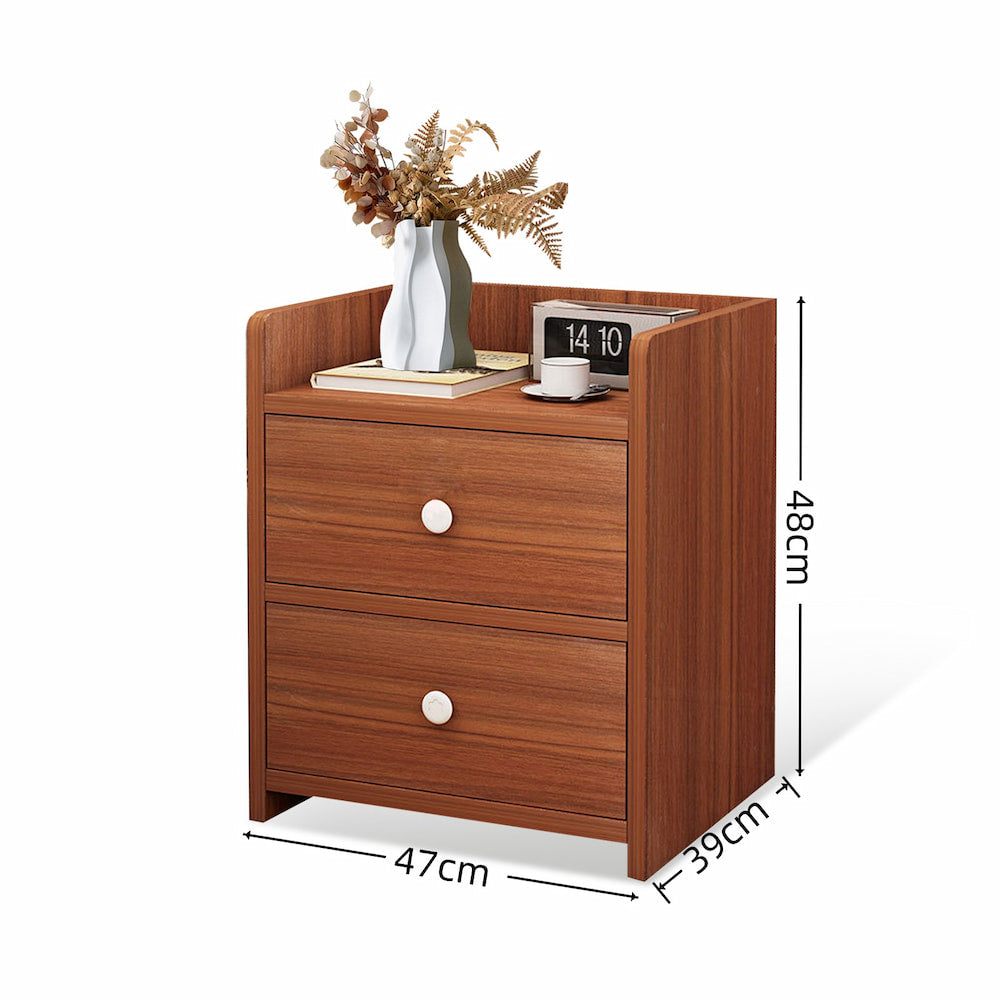 2x Bedside table walnut wood grain tray drawers vintage style furniture
