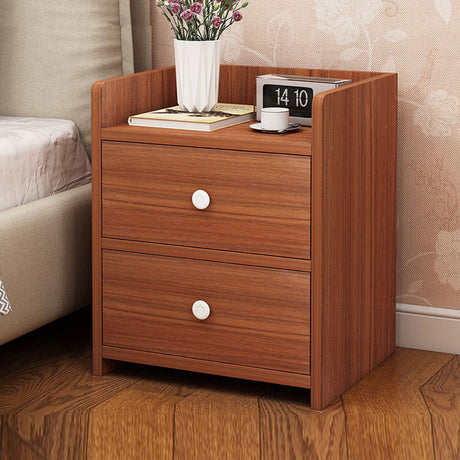 2x Bedside table walnut wood grain tray drawers vintage style furniture