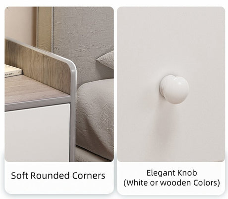 Modern Nightstand Light Gray Wood Grain Safety Tray Storage White Drawer 48cm
