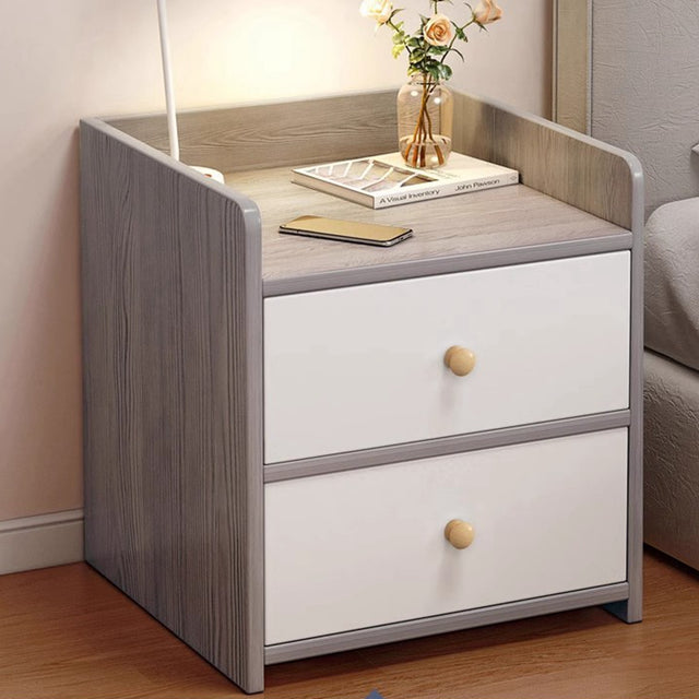 Two-Tone Nightstand Light Gray Wood White Drawers Safety Edge Wooden Knobs