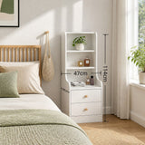Terania Tall Bedside Table with 3 Shelves, Warm White