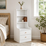 Terania Tall Bedside Table with 3 Shelves, Warm White