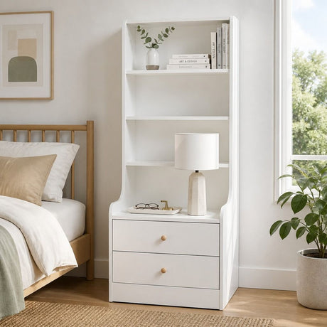 Terranora Tall Bookshelf Bedside Table, White