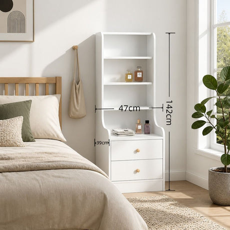 Terranora Tall Bookshelf Bedside Table, White