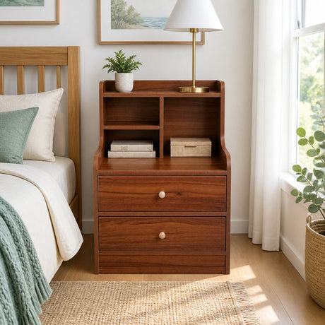 Eureka Curved Bedside Table, Reddish Brown
