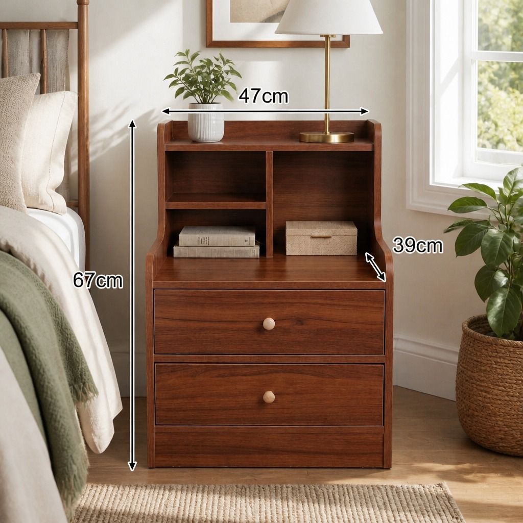 Eureka Curved Bedside Table, Reddish Brown