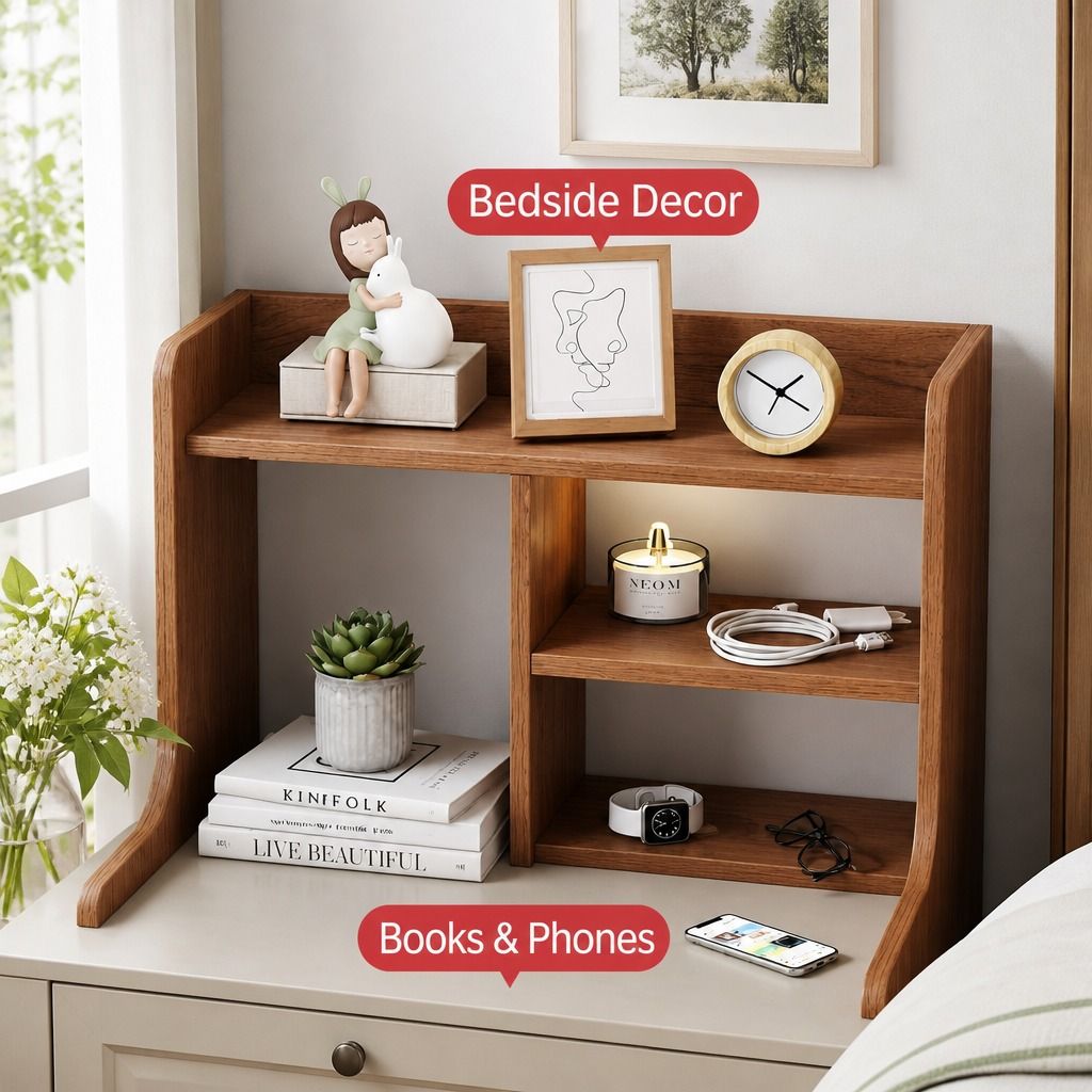 Eureka Curved Bedside Table, Reddish Brown