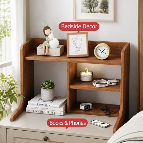 Eureka Curved Bedside Table, Reddish Brown