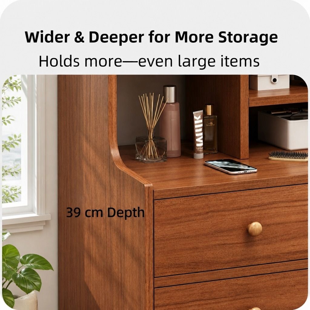 Eureka Curved Bedside Table, Reddish Brown