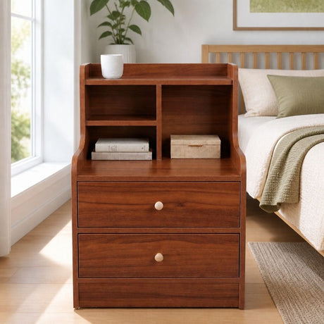 Eureka Curved Bedside Table, Reddish Brown