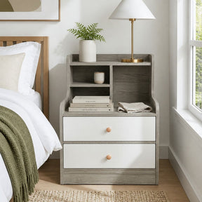 Eureka Curved Bedside Table, Light Grey