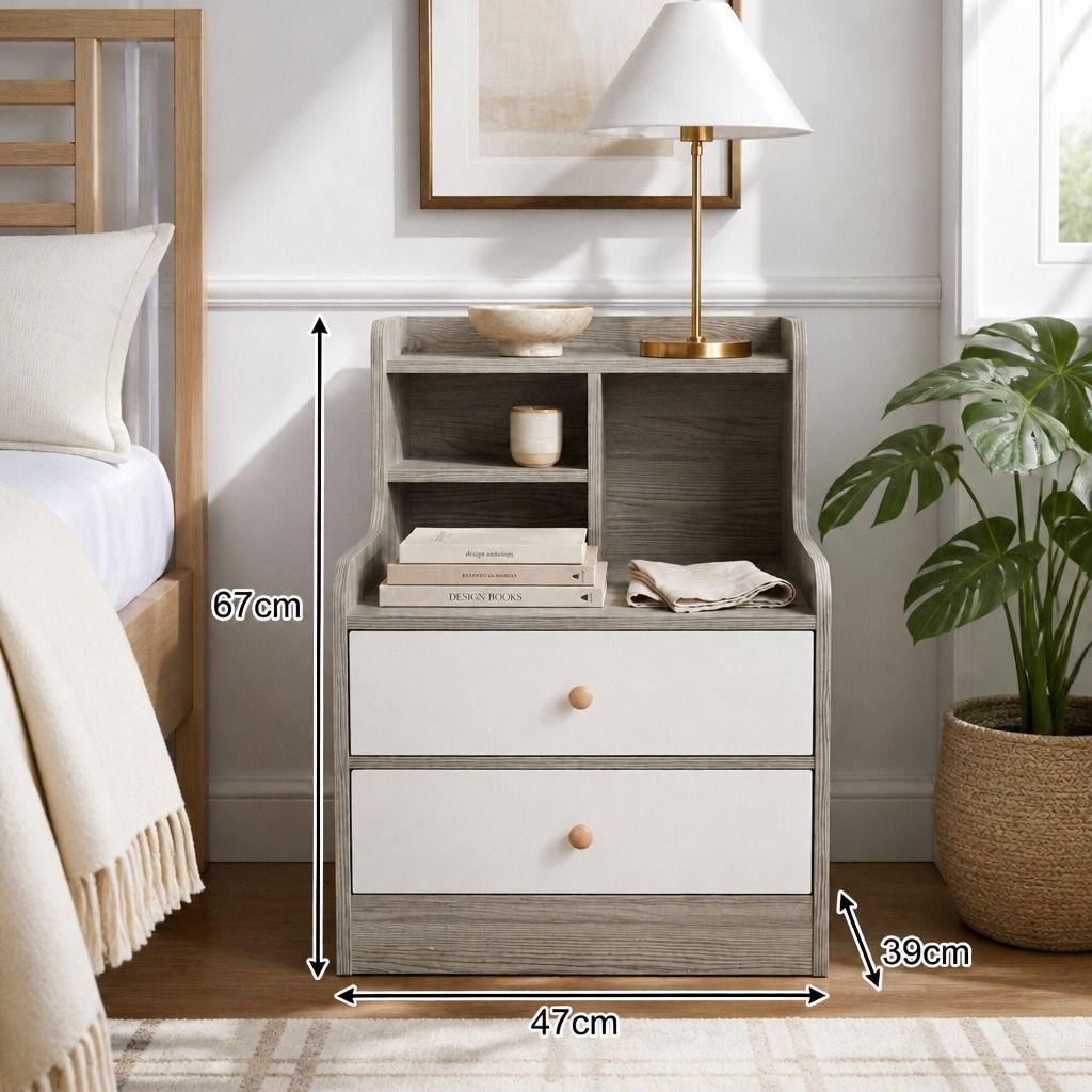 Eureka Curved Bedside Table, Light Grey