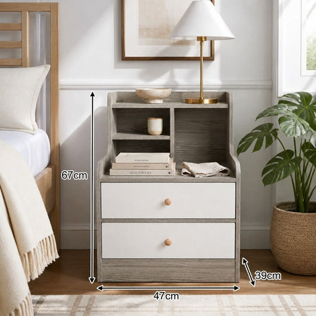 Eureka Curved Bedside Table, Light Grey