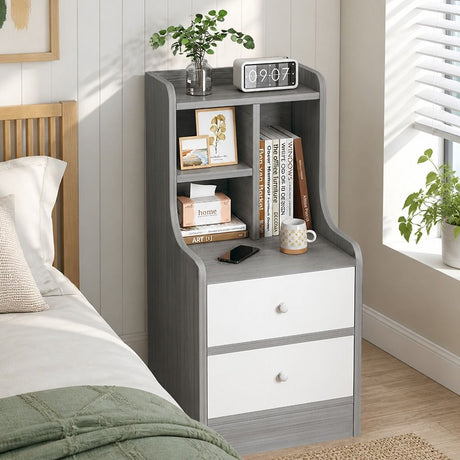Eureka Curved Bedside Table, Light Grey