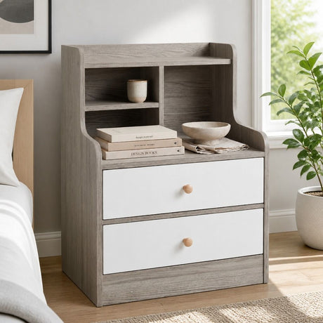 Eureka Curved Bedside Table, Light Grey