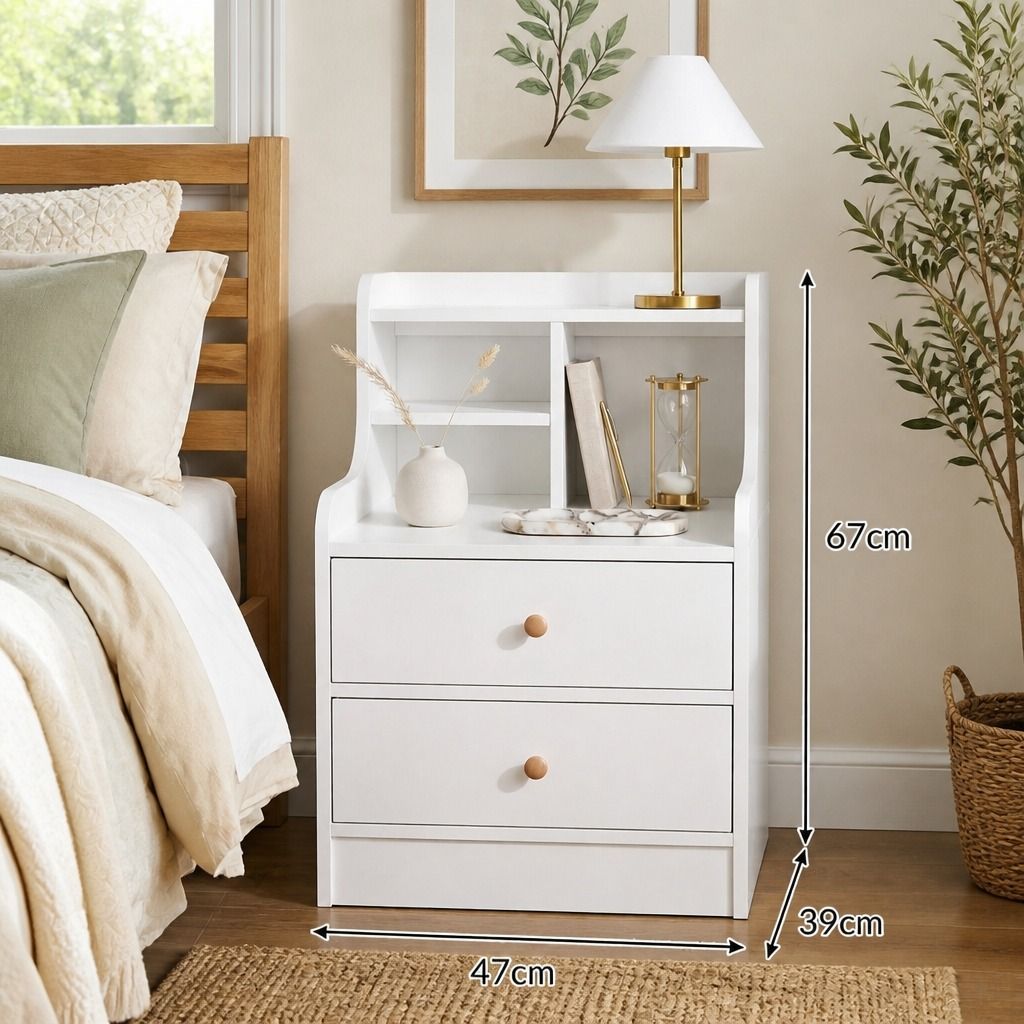 Bilambil 2 Drawer Bedside Table, White