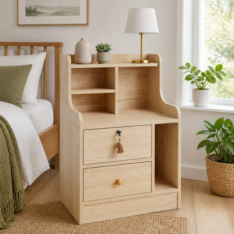 Keerrong Nordic Bedside Table with Open Shelf, Light Wood