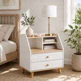 Rosebank 2 Drawer Bedside Table, White & Wood