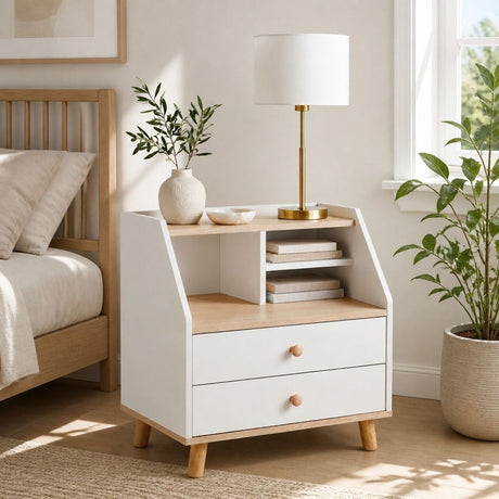 Rosebank 2 Drawer Bedside Table, White & Wood