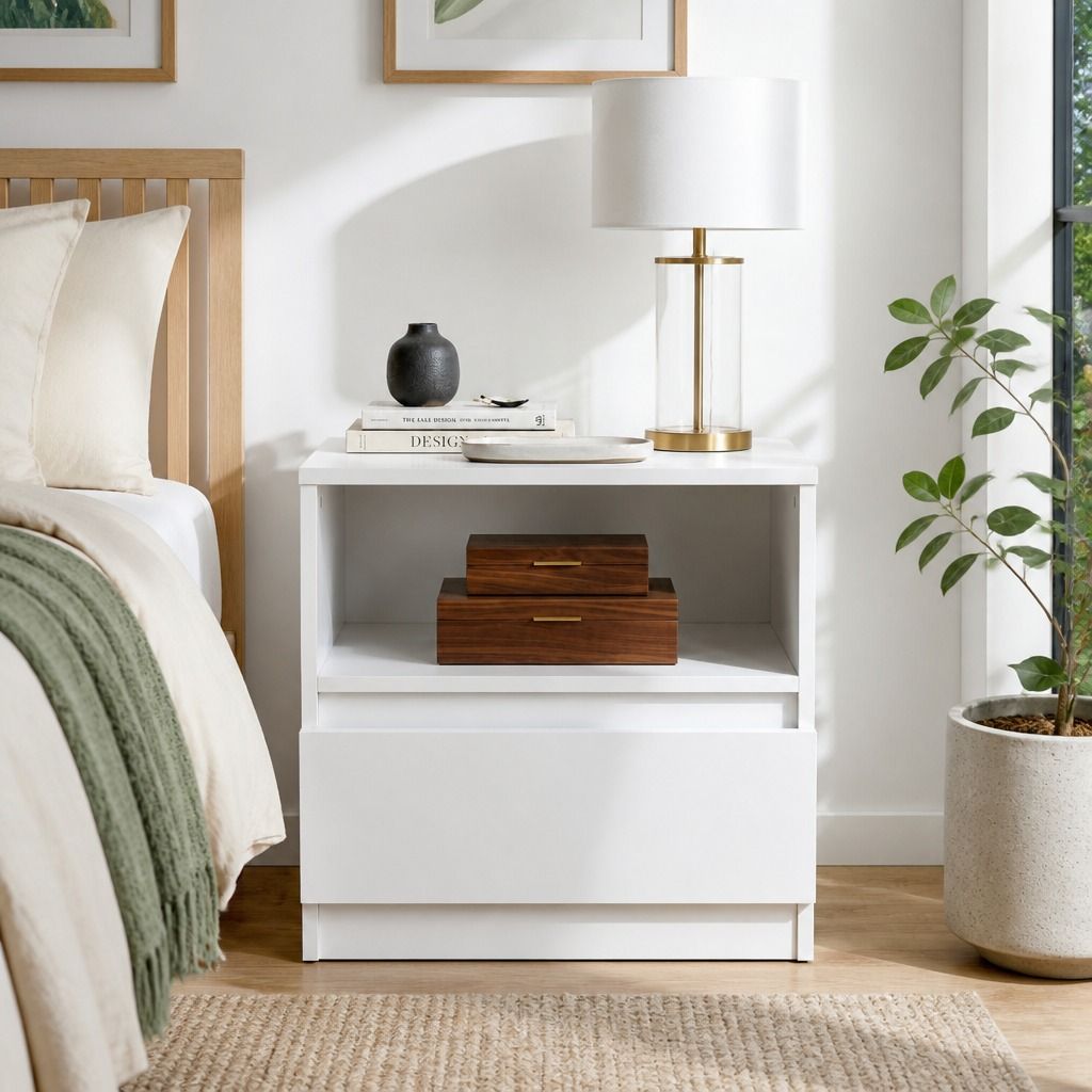 Tregeagle 1 Drawer Bedside Table, Warm White