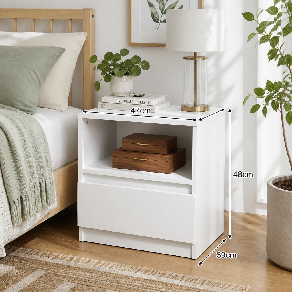 Tregeagle 1 Drawer Bedside Table, Warm White