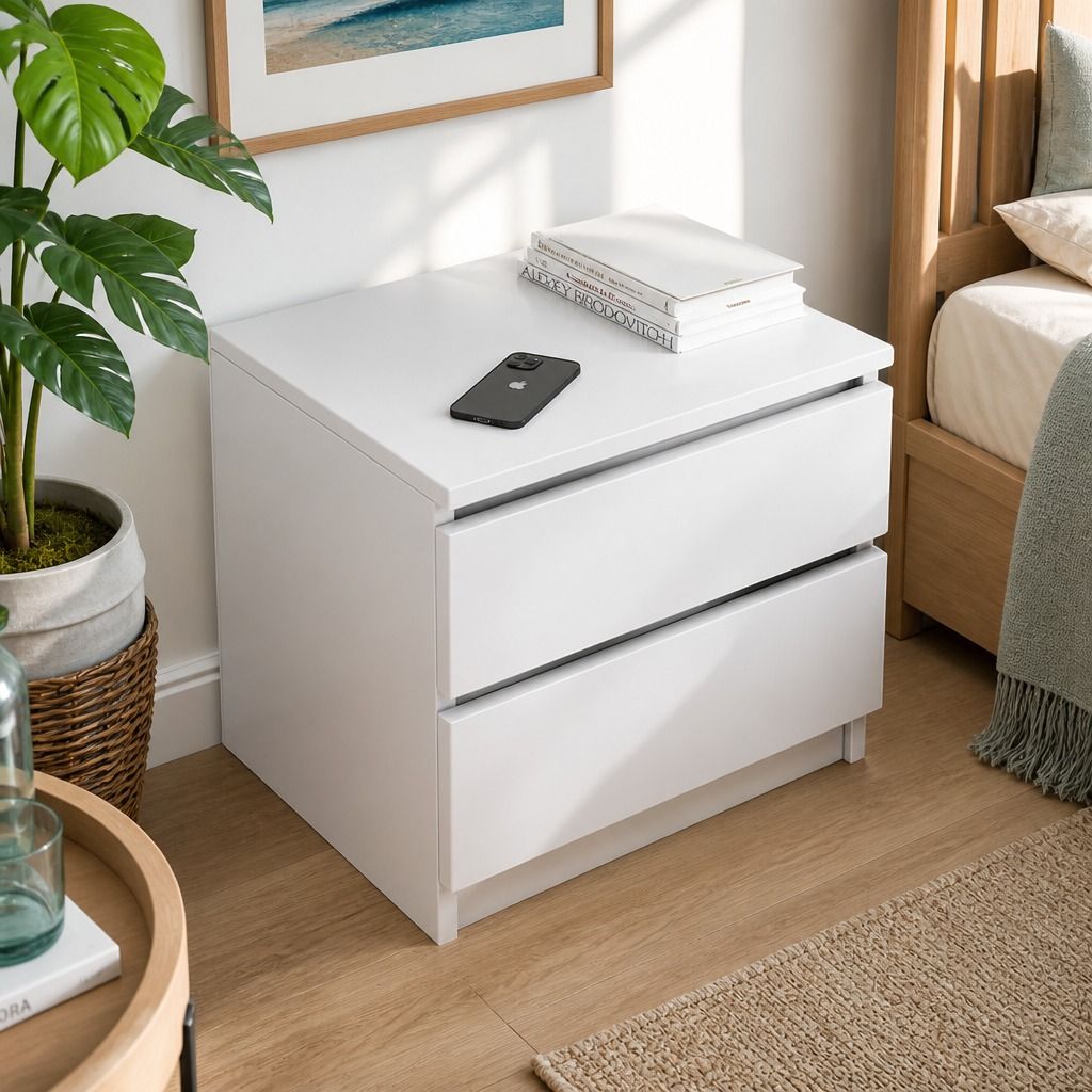 Nimbin 2 Drawer Bedside Table, Warm White