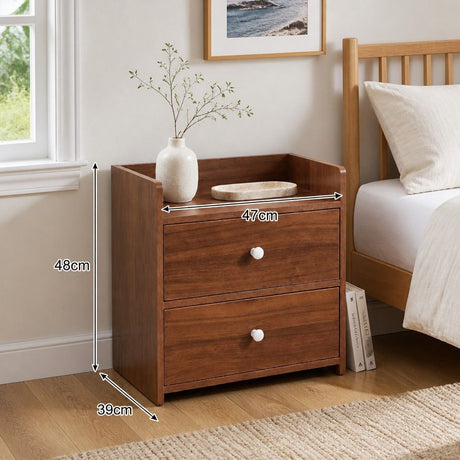 Marom Creek Bedside Table 2 Drawers with Tray Top, Walnut