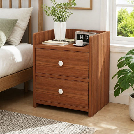 Marom Creek Bedside Table 2 Drawers with Tray Top, Walnut