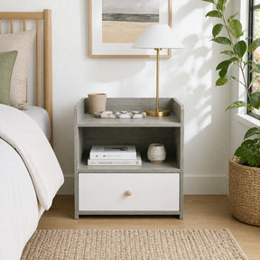 Tweed Heads Drawer Tray Bedside Table, Light Grey