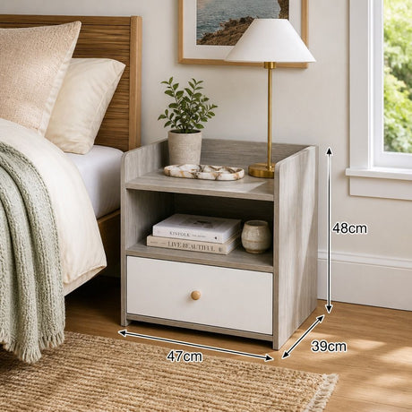 Tweed Heads Drawer Tray Bedside Table, Light Grey