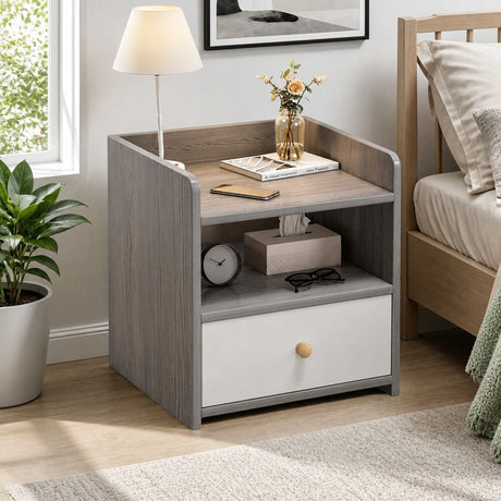 Tweed Heads Drawer Tray Bedside Table, Light Grey