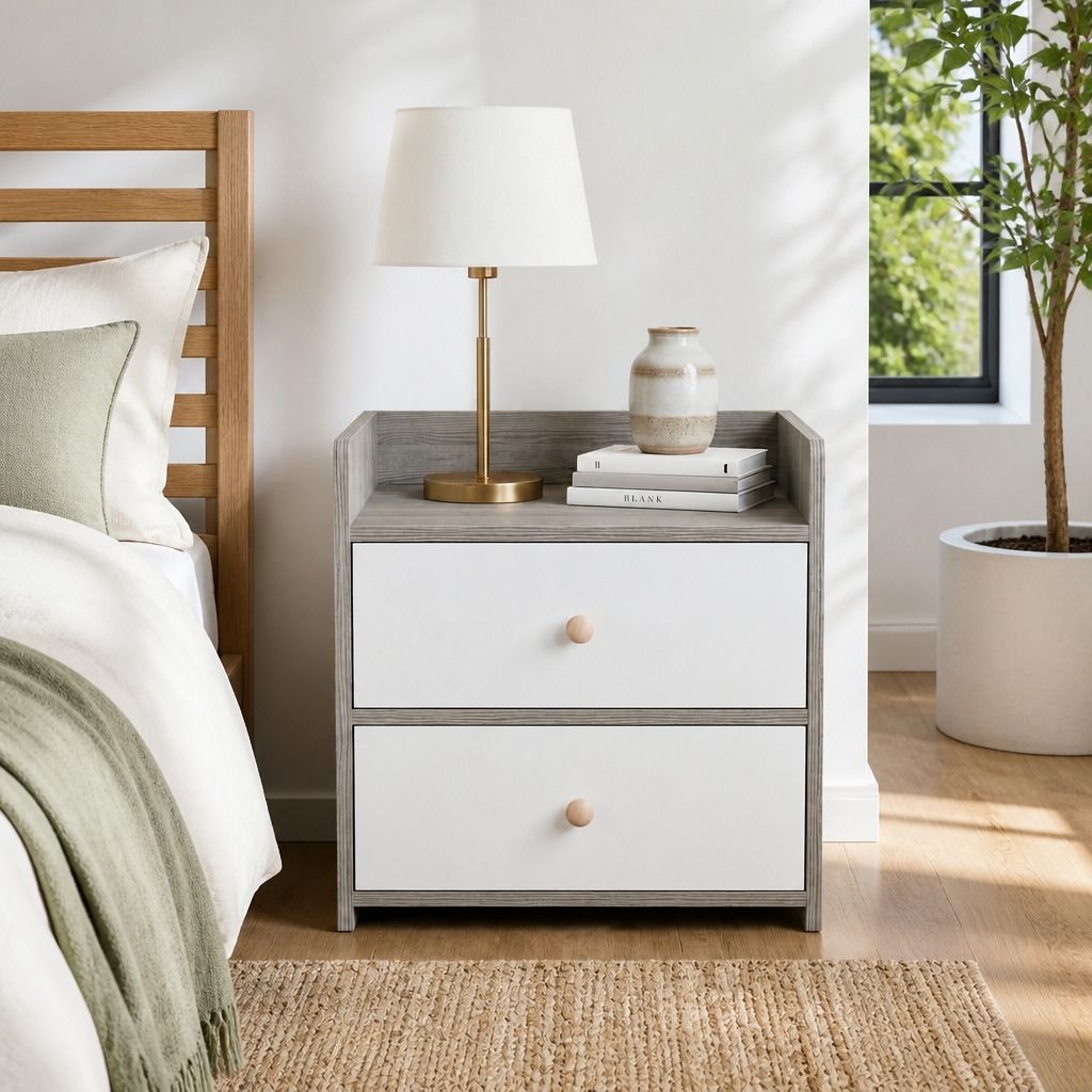 Goonellabah 2 Drawer Bedside Table, Grey and White