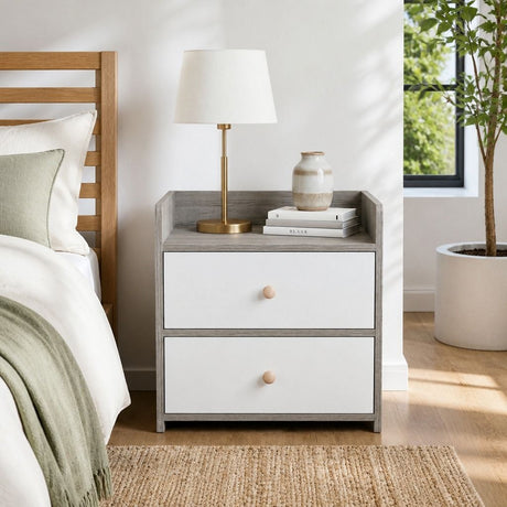 Goonellabah 2 Drawer Bedside Table, Grey and White