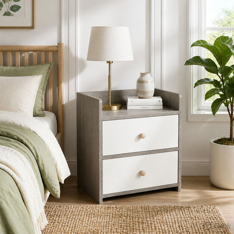 Goonellabah 2 Drawer Bedside Table, Grey and White