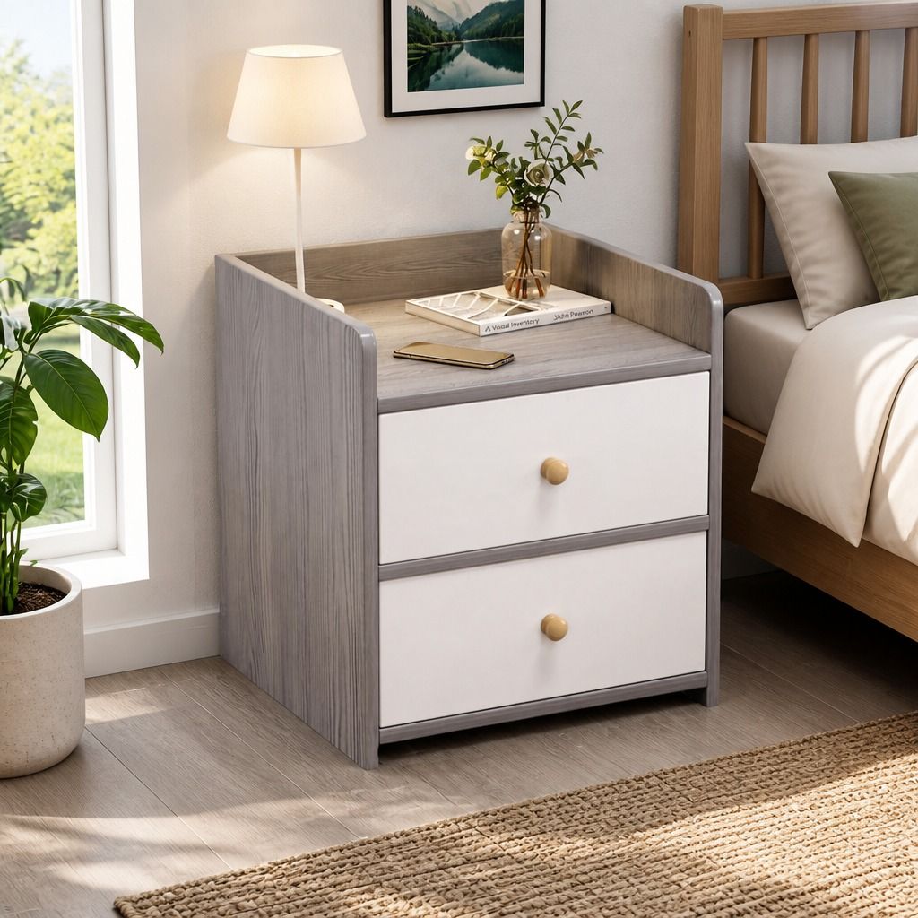 Goonellabah 2 Drawer Bedside Table, Grey and White