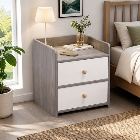 Goonellabah 2 Drawer Bedside Table, Grey and White