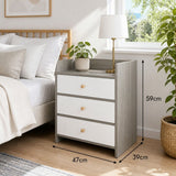 Ewingsdale 3 Drawer Bedside Table, Light Grey